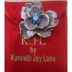 Kenneth Jay Lane KJL Vintage Vivid Charleston Rose Brooch / Signed KJL